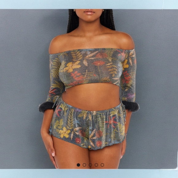 SAVAGE X FENTY TROPHY WIFE CHEEKY SLEEP SHORT & CROP TOP SET ISLAND PRINT SZ L - Picture 1 of 15